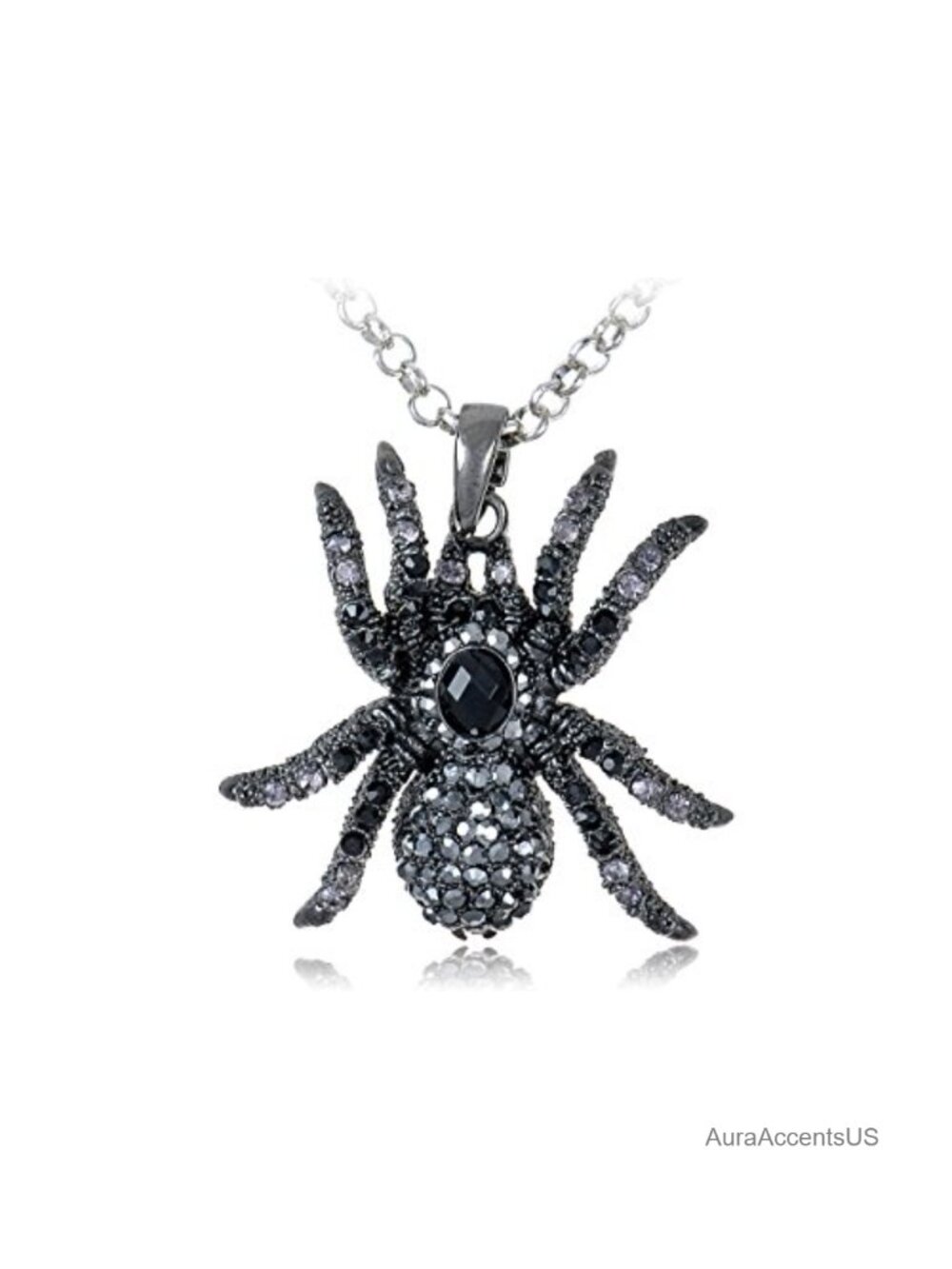 Spider Pendant Necklace Synthetic Crystal Rhinestone 28 Inch Chain